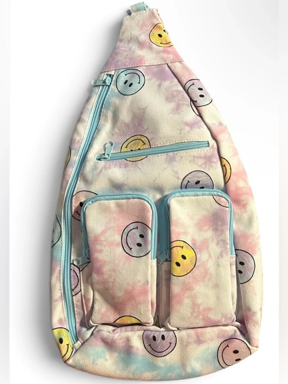 NWT NOBO Tie Dye Smiley Face Sling Crossbody Backpack Travel Multi-Pocket Bag